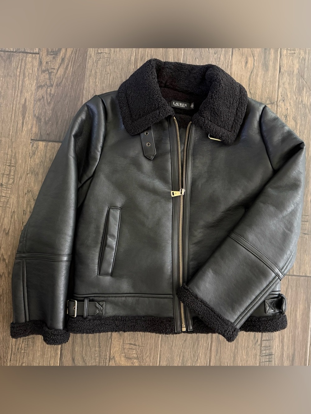 Lauren Ralph Lauren Faux Leather & Faux Shearling Bomber Jacket Size Medium